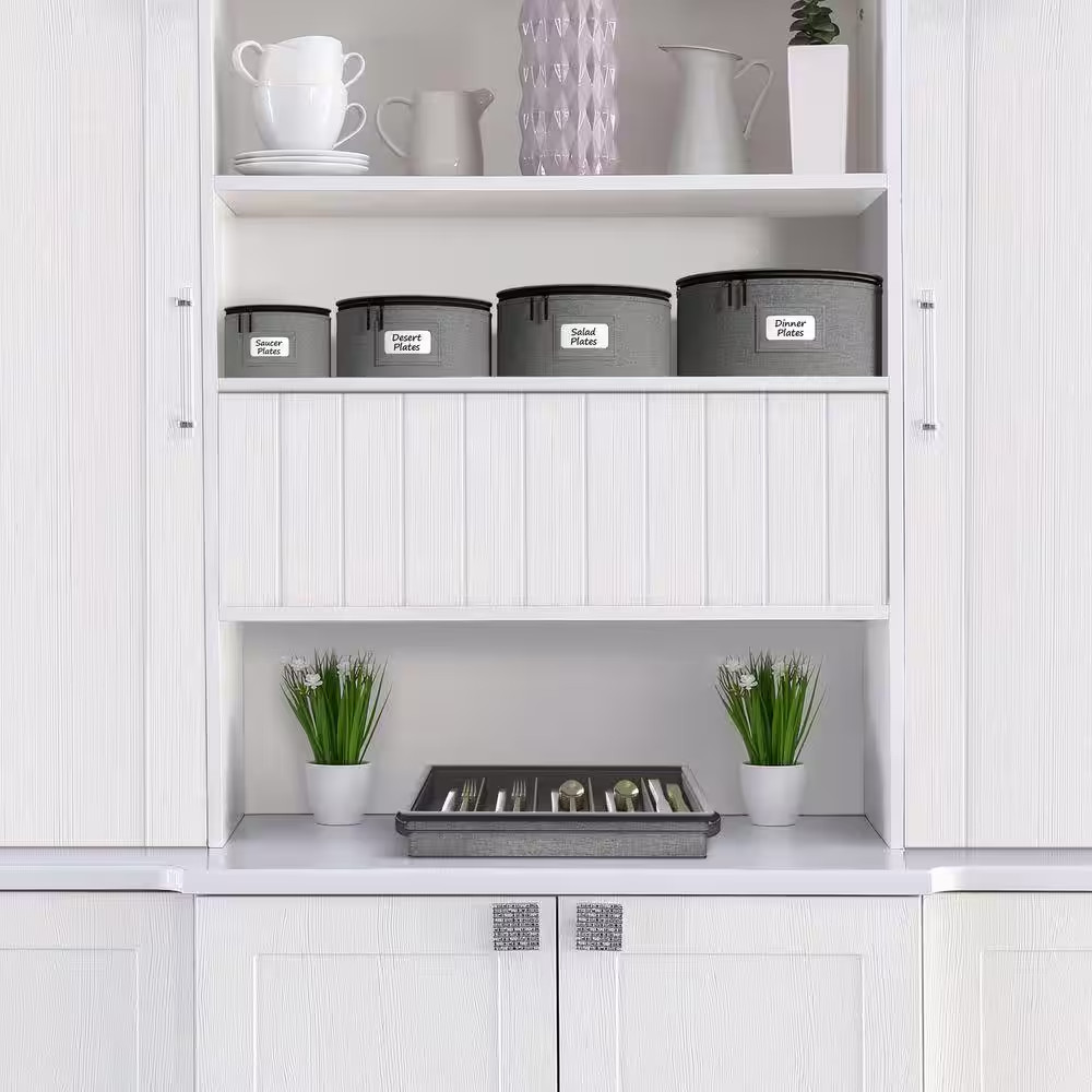 Gray Fabric Dinnerware Storage, 12 In. X 6.25 In. China Plate Container Organize