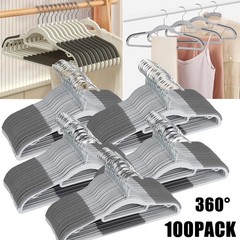 100 Pack Plastic Hangers Non Slip for Clothes Coat Heavy Duty 360° Swivel Hook