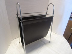 Vintage MAGAZINE RACK SLING DESIGN Faux Leather Atomic feet 17.75” T 1990s