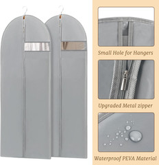 65″ Dress Garment Bags 2-Pack with Clear Window for Gowns & Coats – Grey