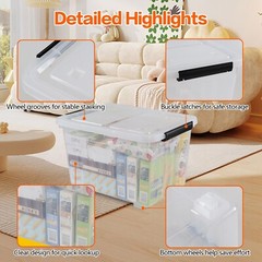 Idotry 30 Qt Stackable Latching Box w/ Lid & Wheels Plastic Containers, 4-Packs