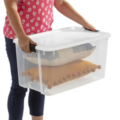 70 Qt. Clear Plastic Stackable Storage Bin W/ White Latch Lid, 16-Pack