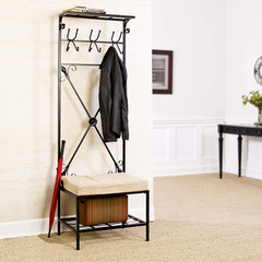 – Dovanti Entryway Storage Rack & Bench Seat – Transitional Design, Black Metal