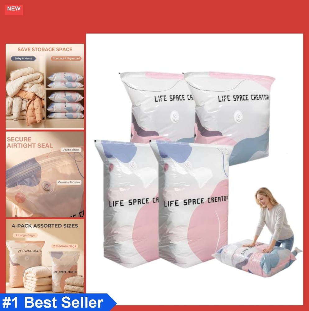 Vacuum Storage Bags 4 Pack No Pump Large Medium Cube Compression Bags for