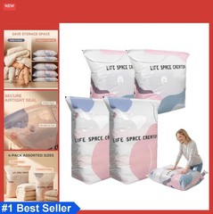 Vacuum Storage Bags 4 Pack No Pump Large Medium Cube Compression Bags for