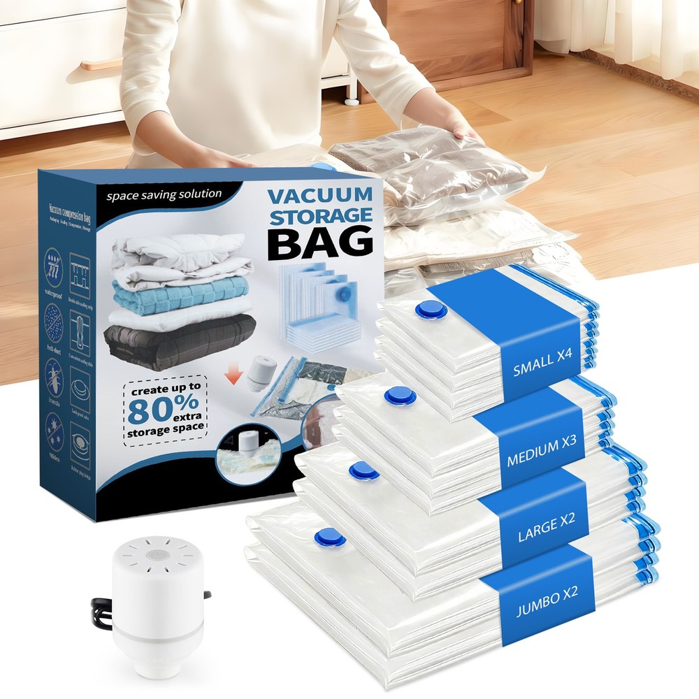 Pack of 11 Vacuum Storage Bags via Electric Pump 4 Sizes Space Saver For Clothes