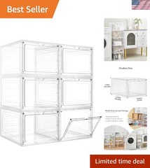 Durable Clear Plastic Storage Bins with Lids, 6 Count, Elegant Magnetic Closure
