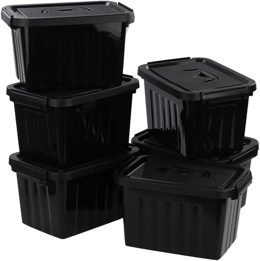 6 Pack of 6 Quart Black Storage Bins with Latching Handles for Easy Organization