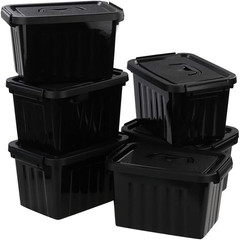 6 Pack of 6 Quart Black Storage Bins with Latching Handles for Easy Organization