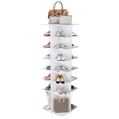 7-Tier Rotating Shoe Rack Tower 360° Spinning Shoe Square Display Carousel White