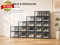 X-Large Shoe Storage Boxes Organizers Clear Plastic Stackable 12 Pack, Shoe Rack