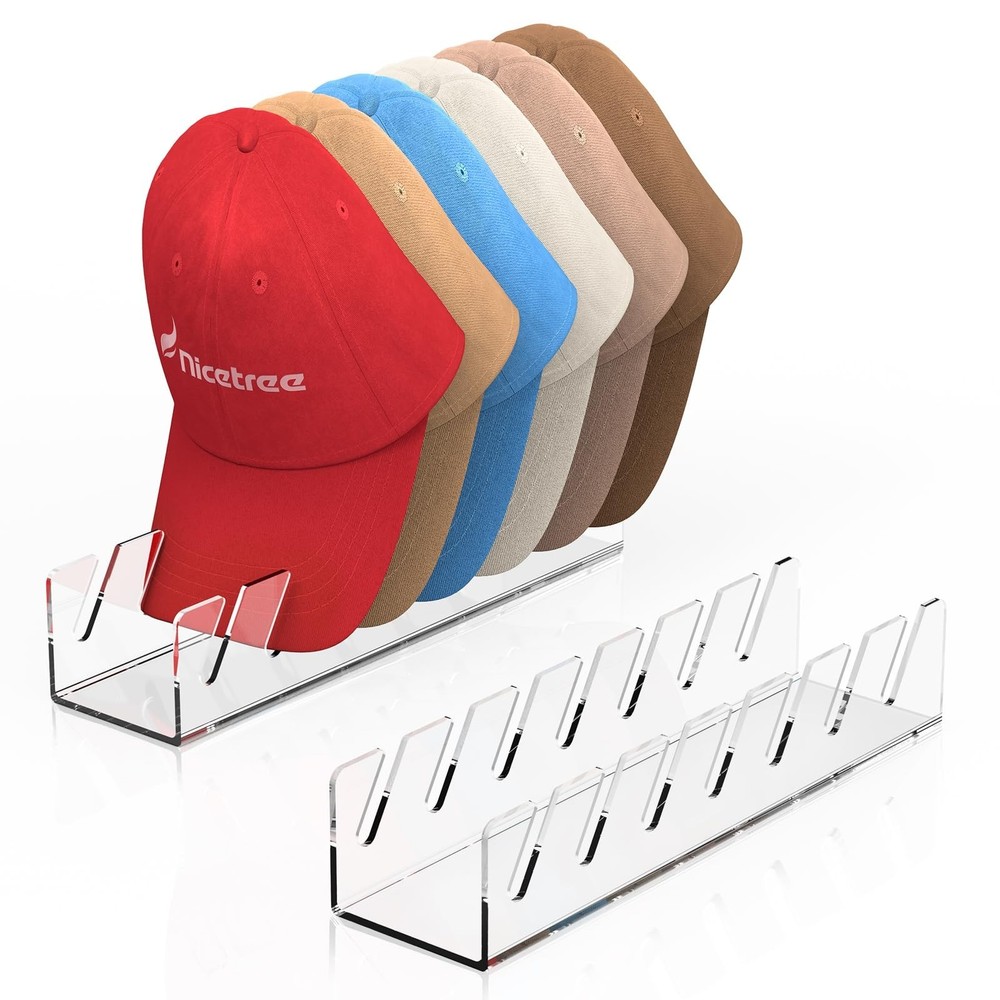Nicetree Hat Organizer for Baseball Caps, 2 Pcs No Install Acrylic Hat Racks …