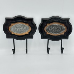 2 VTG Traditional Victorian Gothic Dark Bracket Frames w/Ornate Metal Wall Hooks