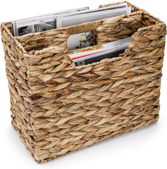 Natural Water Hyacinth Magazine Basket with Handle – 2 Compartment Organizer
