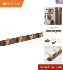 Stylish Entryway Coat Rack – 4 Hooks, Walnut Wood & Matte Gold for Durability