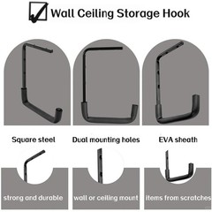 Ceiling Mounted Garage Hooks 9.45×12.6 Inch Overhead Storage Rack 4 PCS Set