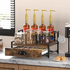 Coffee Syrup Rack Organizer, 4.3″D x 15.9″W x 9.1″H, 2tier & Rustic Brown