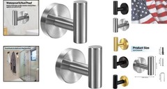 Contemporary Matte Towel Hooks for Bathroom or Kitchen – 2 Pack Stainless Steel