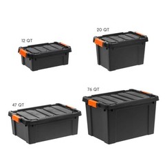 Stackable Storage Tote Bin Plastic Container Box Heavy-duty Black 20Qt 4 Pack