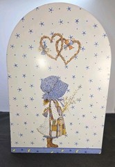 Vintage Holly Hobbie Metal Tin Storage Caddy Totes Wooden Handle 1970s Organizer
