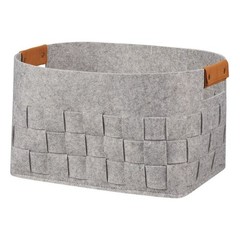 Medium Woven Felt Storage Baskets Set of 2 W/ Faux Leather Handles Organizing US