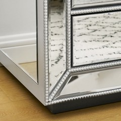 Bead Mirror 3 Drawer Bedside Cabinet MDF Glass American Traditional Nightstand