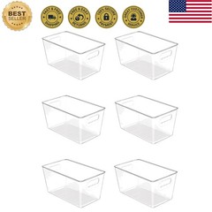 Clear Plastic Storage Bins – 6 Count with Handles for Easy Kitchen Organization