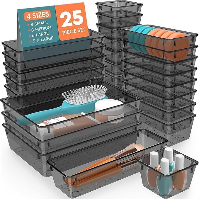 25PCS 4Size Plastic Drawer Organizer Set Versatile Organizer Tool Storage Bins