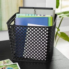 Decorative Plastic Storage Basket Cube Black Organizer Bin 13×11 Inches