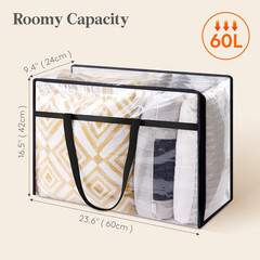 4-Pack Clear Storage Bags, 60L Zippered Organizers for Bedding and Comforters