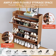 Walnut Wooden Shoe Storage Cabinet with Flip-Up Drawer (9.25 In. D X 31.5 In. W