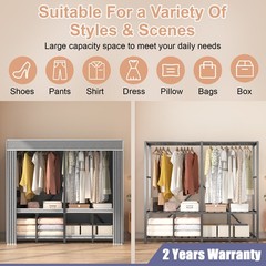 59″ Portable Heavy Duty Metal Closet Foldable Covered Clothes Rack with Cover