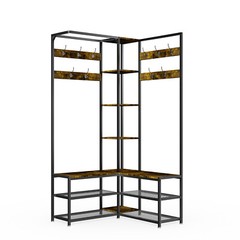 Coat Rack Hall Tree with Bench Entryway Corner Coat Stand 6 in 1 Large Organizer