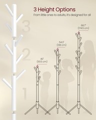 Solid Wood Coat Rack Tree-Shaped with 8 Hooks 3 Height Options White