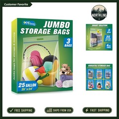 25 Gallon Jumbo Resealable Storage Bags | Heavy-Duty & Waterproof – Pack of 3