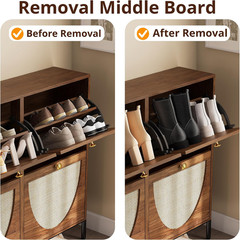 Rattan Shoe Cabinet Storage with 4 Flip Drawers, Freestanding Shoe Storage Organ