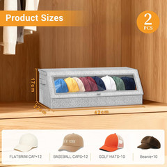 Baseball Cap Organizer – 2 Pack Storage with Clear Lid, Holds 24 Caps, Grey