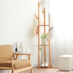 Solid Bamboo Hall Tree 10 Hook Clothes Coat Rack 3Tier Corner Home Garment Shelf
