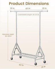 Heavy Duty Clothing Rack, Metal Clothes Rack Load 450 Silver Single Rod – L