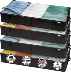 4 Pack Black Under Bed Clothes Toy Storage Containers Closet Space Saver