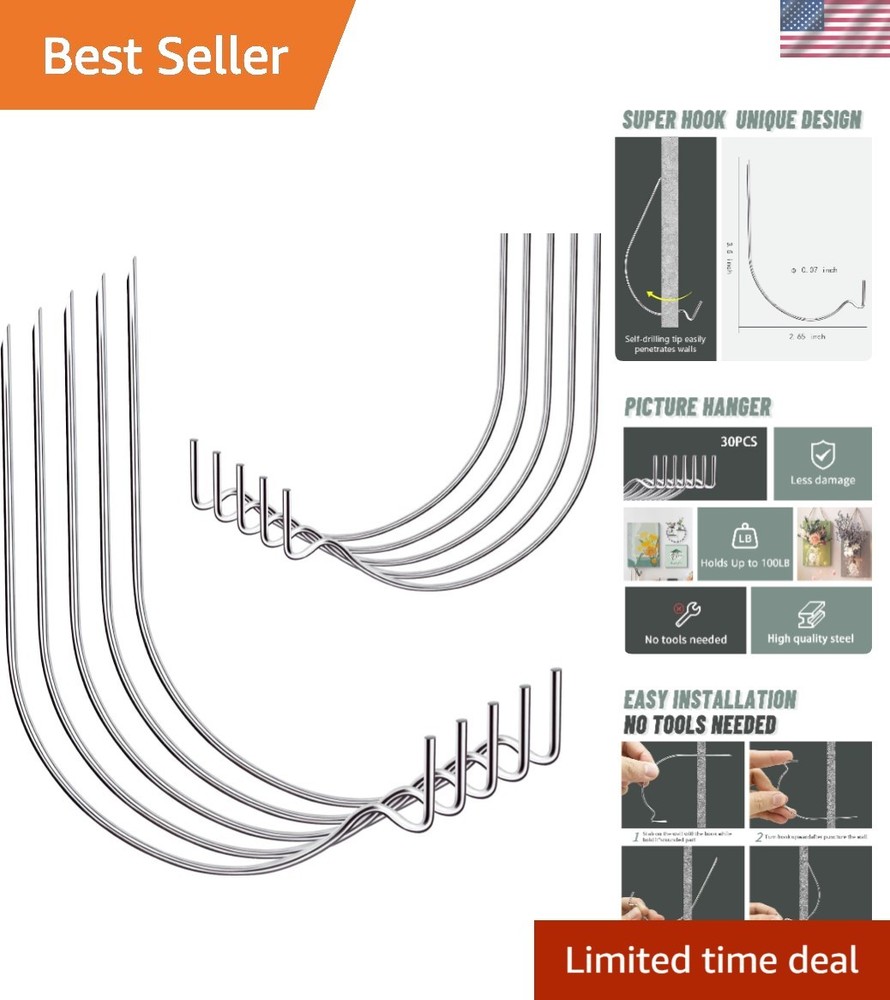 32pcs Professional-quality Picture Hanging Hooks – Effortless Install & Support
