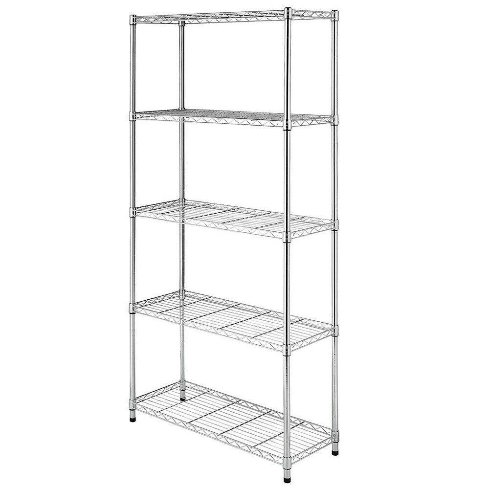 Utility Garage Shelving Unit 5 Shelf Heavy Duty Wire Metal Rack Chrome Organizer
