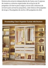 Freestanding Closet System with LED Lights, Drawers, Wood, White, 24x16x80 in