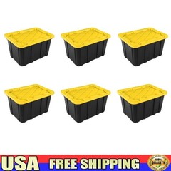 Heavy Duty Industrial Storage Totes Snap-On Lid Stackable 27 Gallon 6 Count New