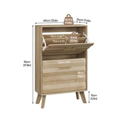 23.6-inch Mid-century Modern Freestanding Oak Wood Slim Flip-Top Shoe Cabinet