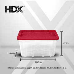 27 Gal. Tough Storage Tote in Clear with Red Lid