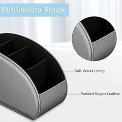 Remote Control Holder, Vegan Leather TV Remote Caddy Desktop Silver Gray