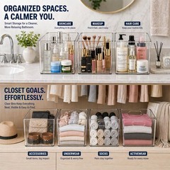MOONEDGE 4 Pack Clear Plastic Storage Bins 11x8x6in Containers 4