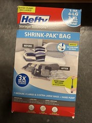 Hefty Shrink-Pak Bag 1 Medium, 4 Large, 3 X-Large Vacuum Compression Storage NEW