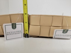 Set of 2 Small Faux Leather Woven Storage Baskets 5.5″ x 5.5″ x 3″